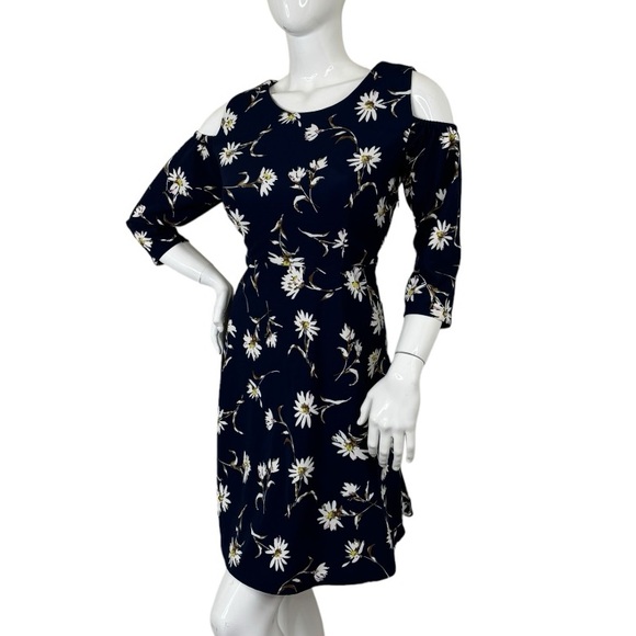 Zink London Women dark Navy Blue Printed flower pattern Fit & Flare Dress XL - Picture 10 of 17